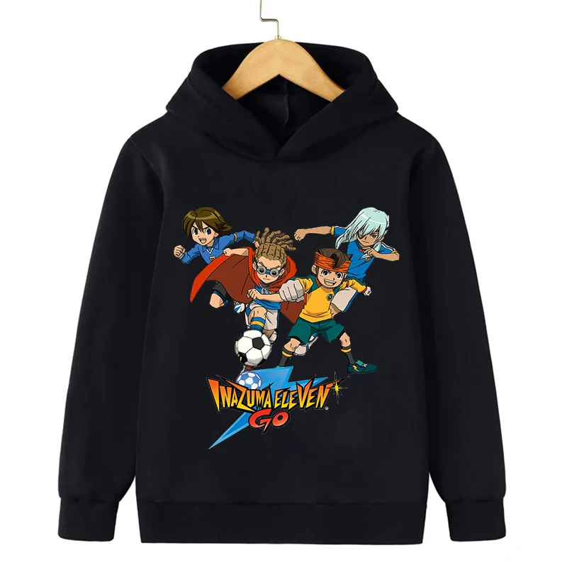 Inazuma Eleven Go Print Hoodie Kids Long Sleeve Pullover Anime Hooded Tops Boys Girls Funny Clothes Autumn Winter Sweatshirt