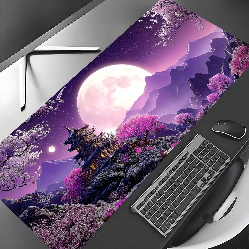Art Aesthetics Purple Cherry Blossom Mouse Pad Gaming mats Non-Slip Desk Mat mouse carpet Stitched Edge HD printing Office mat