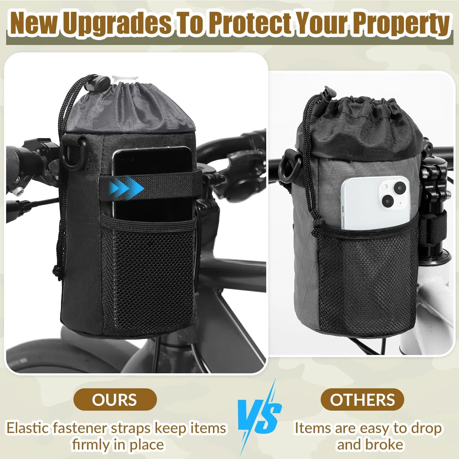 Bike Drink Holder Insulated  Universal Bike Cup Holder Adjustable Shoulder Straps Mesh Pockets for Cruiser Scooter MTB Road Bike