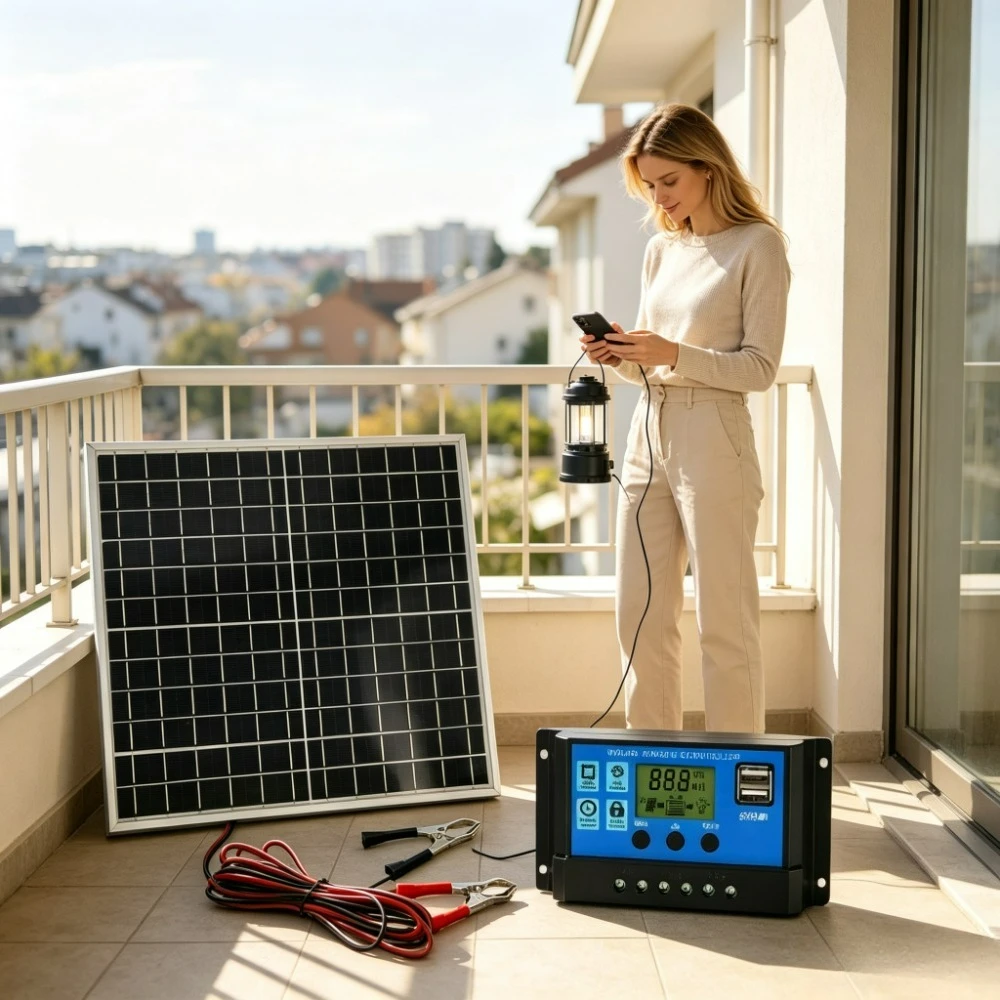 12W Portable Solar Panel Kit Monocrystalline Aluminum Frame 12V Solar Controller Outdoor Battery Charging Kit for Boats Hiking