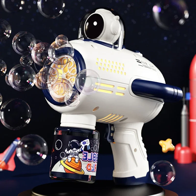 Spaceman Bubbles Gun para crianças Sabão Bubbles Machine Presente de Natal Forma de Arma Ventilador automático com luz, Pomperos Toys, Fine