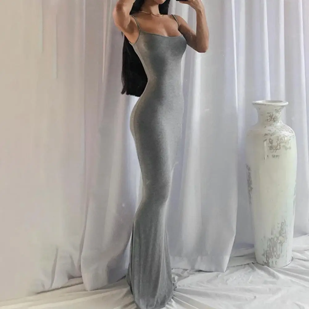 Vestido maxi sem costas sem mangas de cetim feminino, vestido comprido e magro, bodycon de verão, quadril, vestido de noite, 2022