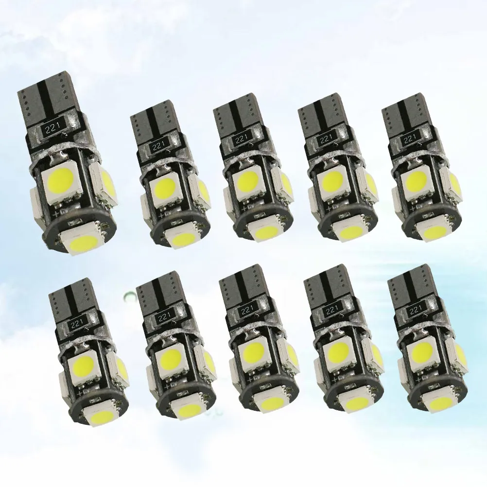 10pcs LED Bulbs Car License Plate Lamp W5W 5050 5SMD Reading Light Wide Angle Universal Design Low Power Long Lasting Plug