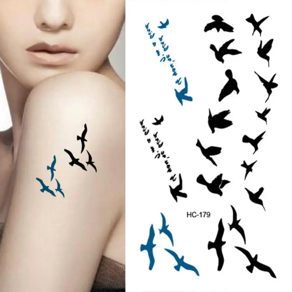 Female Fashion Birds Fly Temporary Waterproof Tattoo Sticker Body Art Decal Waist Waterproof Colorful Temporary Tattoo Sticker N