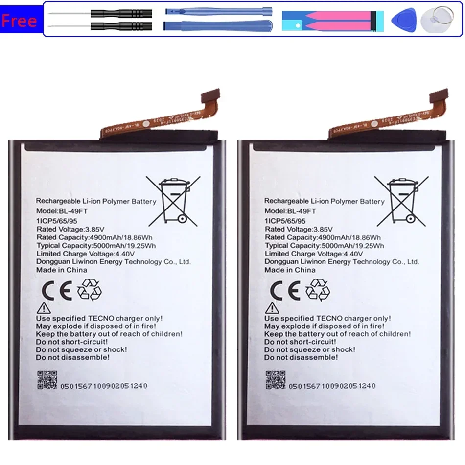 Mobile Phone Battery BL-49FT 5000mAh for TECNO POP 4 POP4 Camon 15 CD6(CD6j) BL49FT BL 49FT 49 FT Cellphone Batteries Bateria