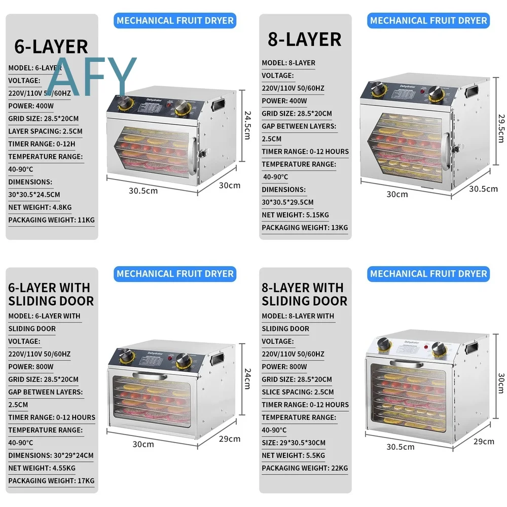 Multifunctional Food Dehydrator for Commercial Use 6 Layer 8 Layer Stainless Steel Air Dryer for Fruit Vegetable Meat Drying