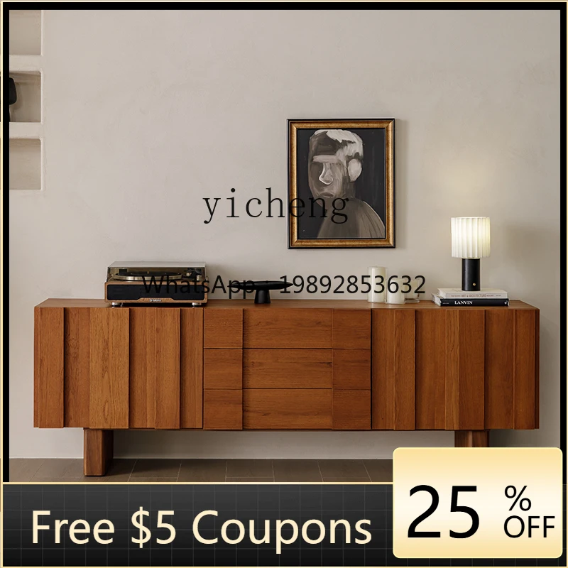 

GZ medieval solid wood veneer TV cabinet retro teak veneer simple living room high floor cabinet