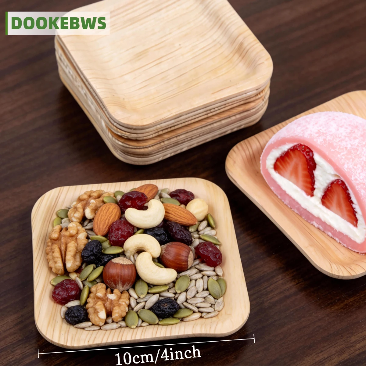 15Pcs 4 Inch Biodegradable Disposable Palm Leaf Wooden Mini Dipping Plates Dessert Appetizer Dishes for Wedding Party Kitchen