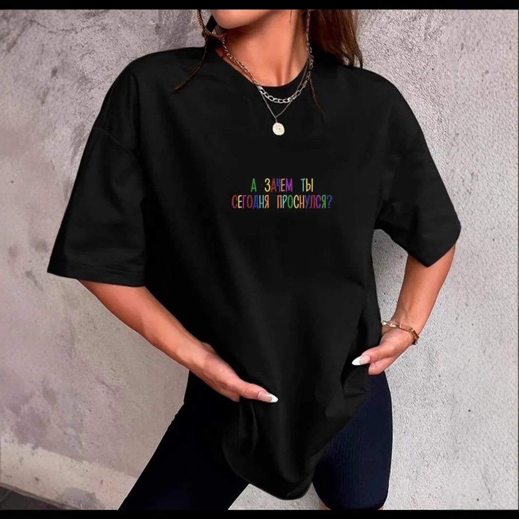 

Loose Printed Cotton T-irt Faionable ort Sve Top Comfortable Cotton Summer Wear round Ne Line Design