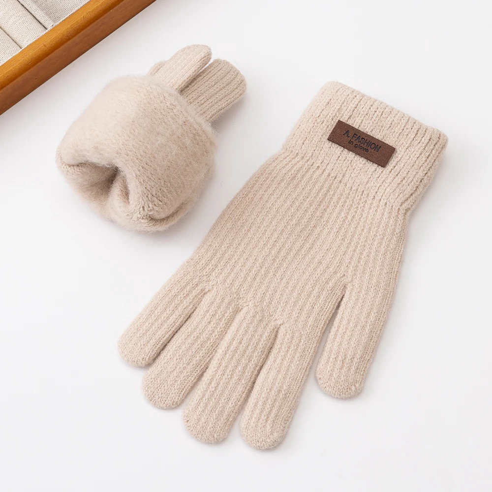 Women's Winter Knit Gloves with Cashmere Blend,Touchscreen Compatible Fingertip Hole Design Warm Soft Outdoor Female Gloves