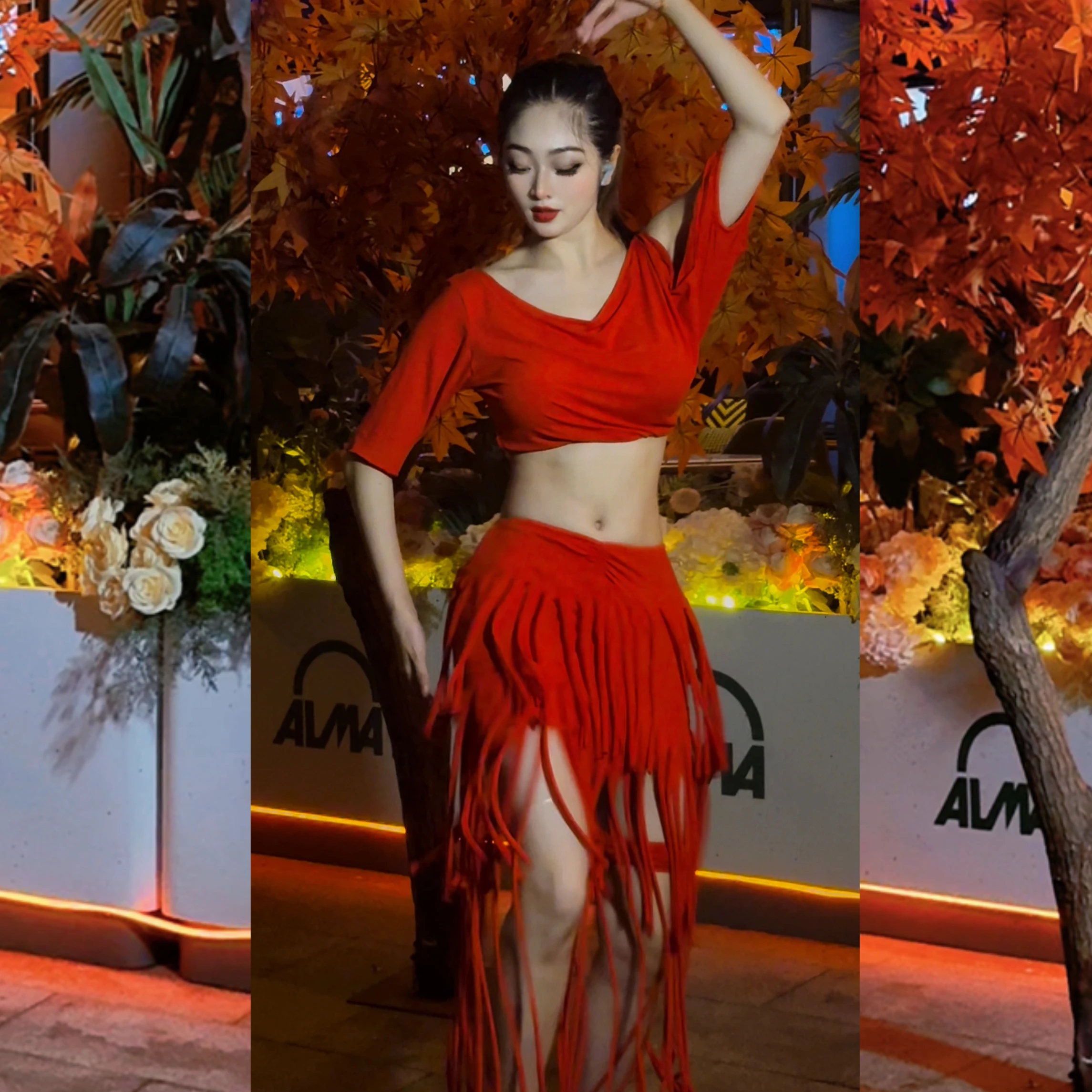 

Женский костюм для танца живота, женский сексуальный топ с открытой спиной + длинная юбка с кисточками, комплект для тренировок по восточному танцам