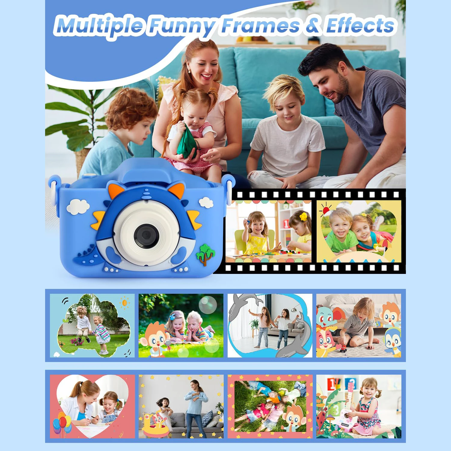 كاميرا للأطفال مزودة ببطاقة ذاكرة سعة 64 جيجابايت، ودقة 48 ميجابكسل، وتسجيل عالي الدقة بدقة 1080 بكسل، هدية مثالية للعطلات أو أعياد الميلاد للأولاد والبنات.
