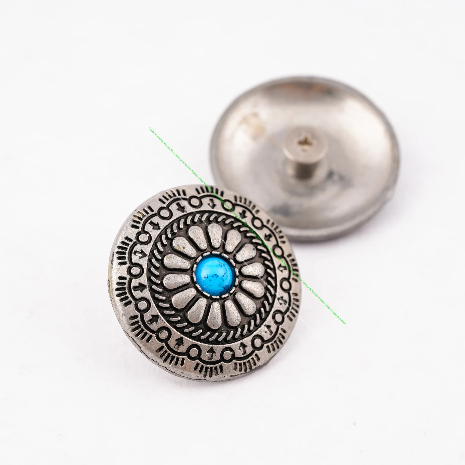 ROUND ANTIQUE SILVER WESTERN LEATHERCRAFT COWBOY FLOWER EQUESTRIAN SADDLE CONCHOS SCREW