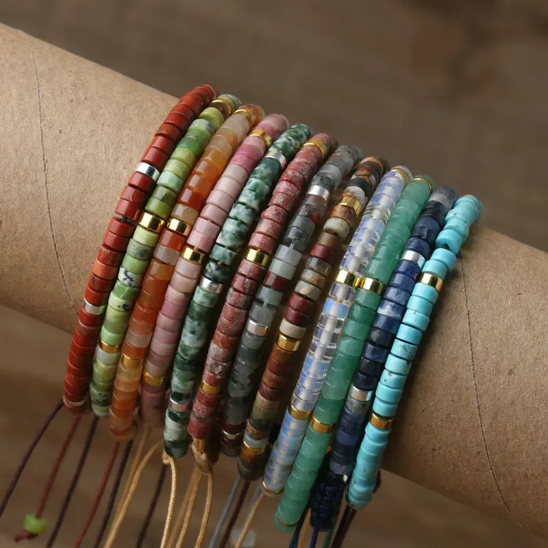 1PC Natural Blue Emperor Stone Beads Woven Bracelet Polished Block Shape Adjustable Rope Lady's Gift Bracelet Beaded Bracelet - view 5