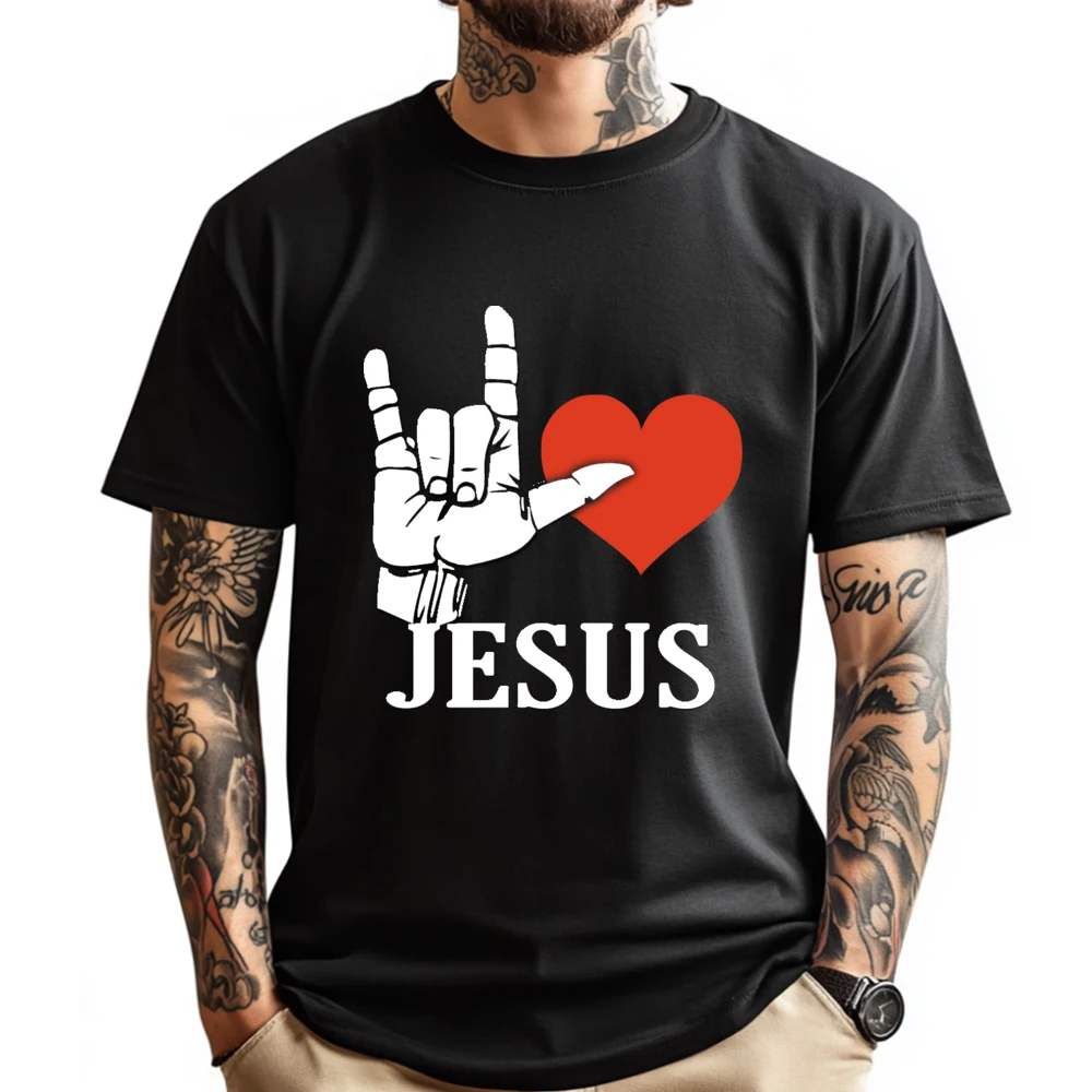 I Love Jesus Love Sign Christian Big And Tall T Shirts Luxury T-Shirt Valentine's Day Gift T-shirts for Men