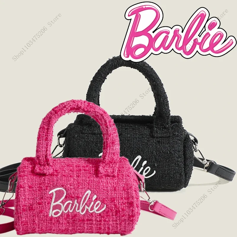 

Fashion Barbie Pink Messenger Bags Cute Girls Barbie Handbag Women Shoulder Bag Cylindrical Bucket Bags Ornaments Holiday Gifts