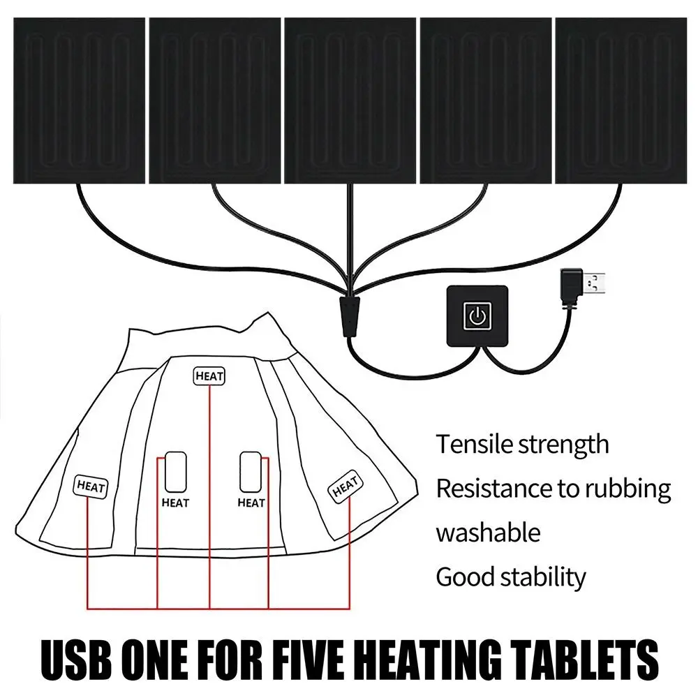 5 in 1 For Vest Jacket Adjustable Temperature Heating Warmer Pad USB Heater Pad Clothes Heater Pad Electric Heating Sheet