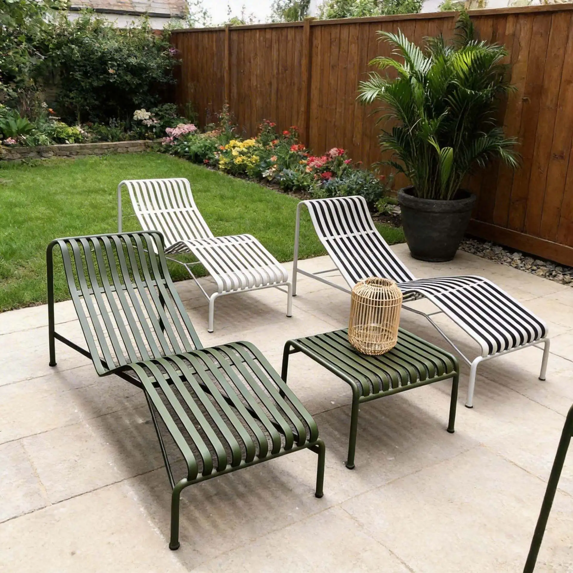 DSA Outdoor Loungers Courtyard Park Terrace Metal Striped Bench Leisure Chair Balcony Chair Back Chair