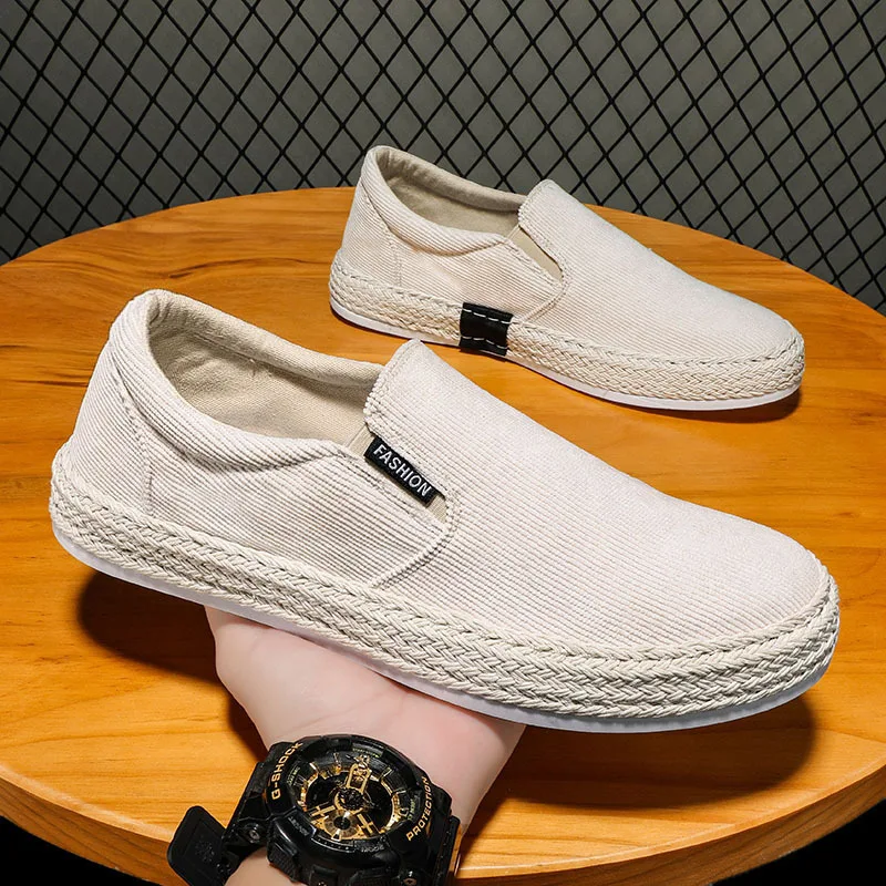 2023 Men\'s New Style Breathable Lightweight Summer Comfortable Canvas corduroy Slip-On