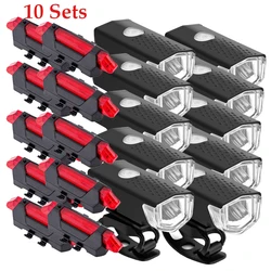10 Sets/10PCS Bike Bicycle Light USB LED Rechargeable Set MTB Road Bike Front Back Headlight Lamp Flashlight Cycling Accessories