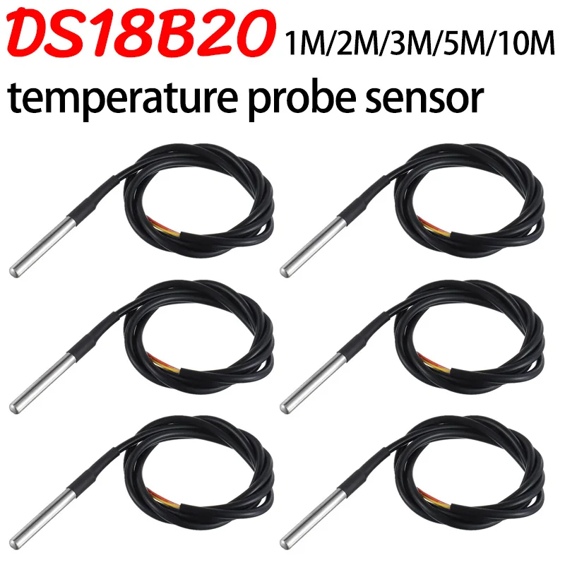 DS18B20 Pacote de aço inoxidável 1 metro/3 metros à prova d'água 18b20 cabo sonda sensor de temperatura