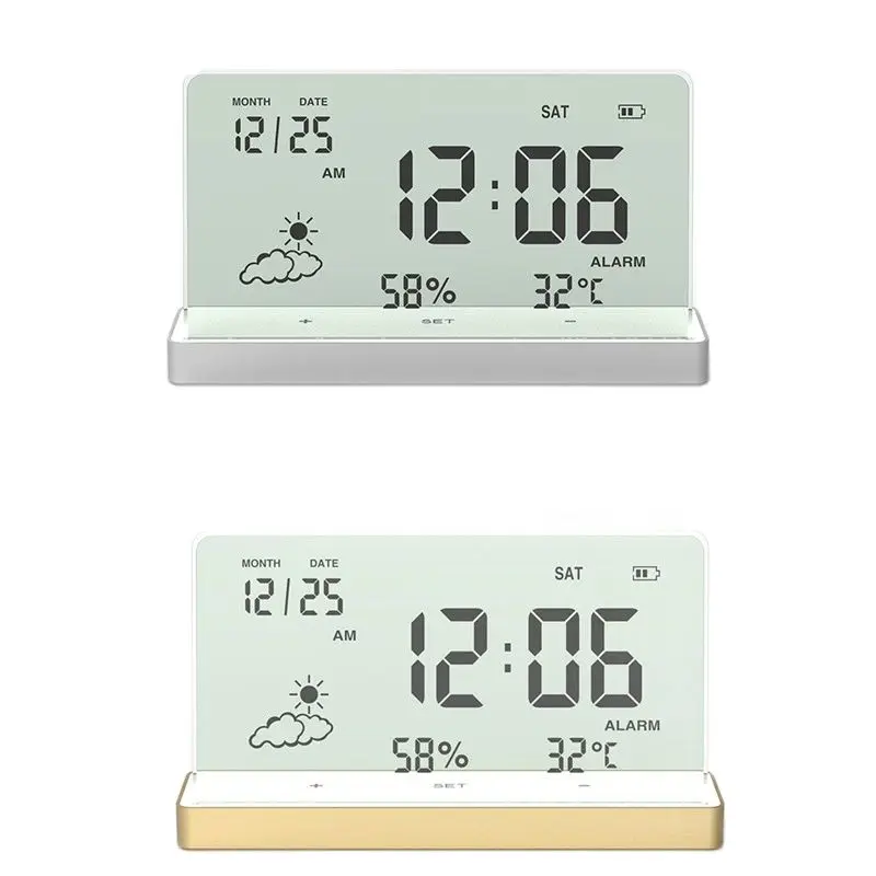 Creative Transparent Digital Clock Temperature/Humidity/Date/Weather Display Electronic Table Alarm Clock Desktop Decor Ornament