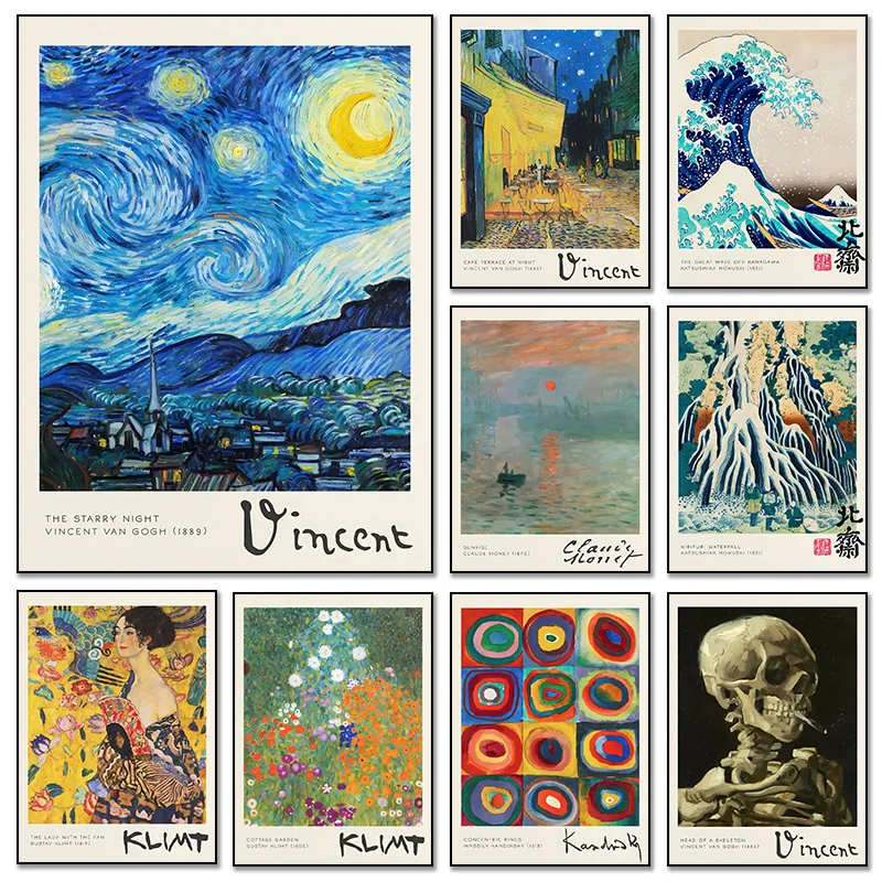 

Famous Art Great Wave Off Kanagawa Poster The Starry Night Sunrise Claude Monet Diamond Painting Print for Living Room Home De