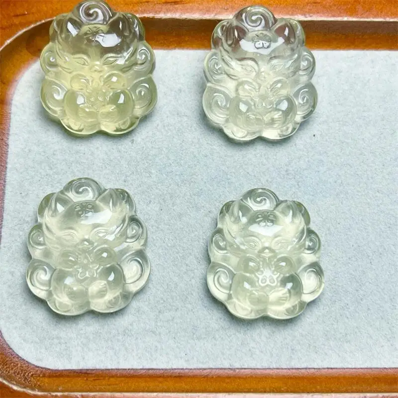 4pcs Natural Citrine Fox Fairt Carving Crystal Figurine Healing Quartz Reiki Lucky Cute Festival Gift 30x26mm