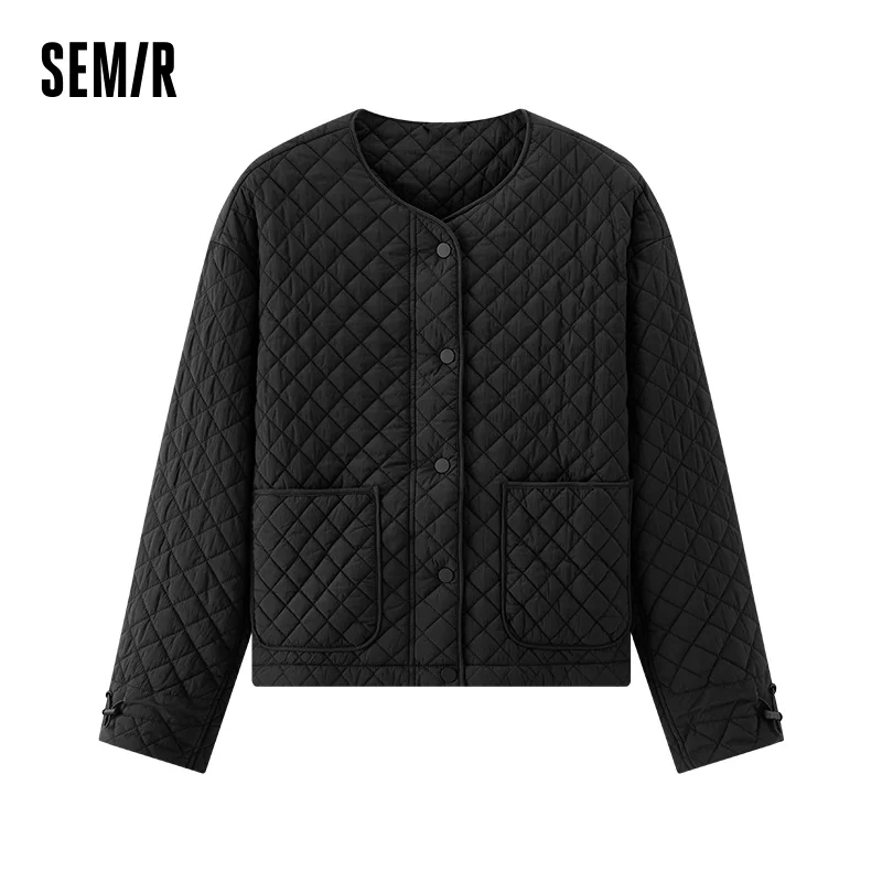 

Semir Coats Women Padded Textured Diamond Inner Layer Loose Casual 2025 Winter Drawstring Lightweight Cotton Jackets for Woman