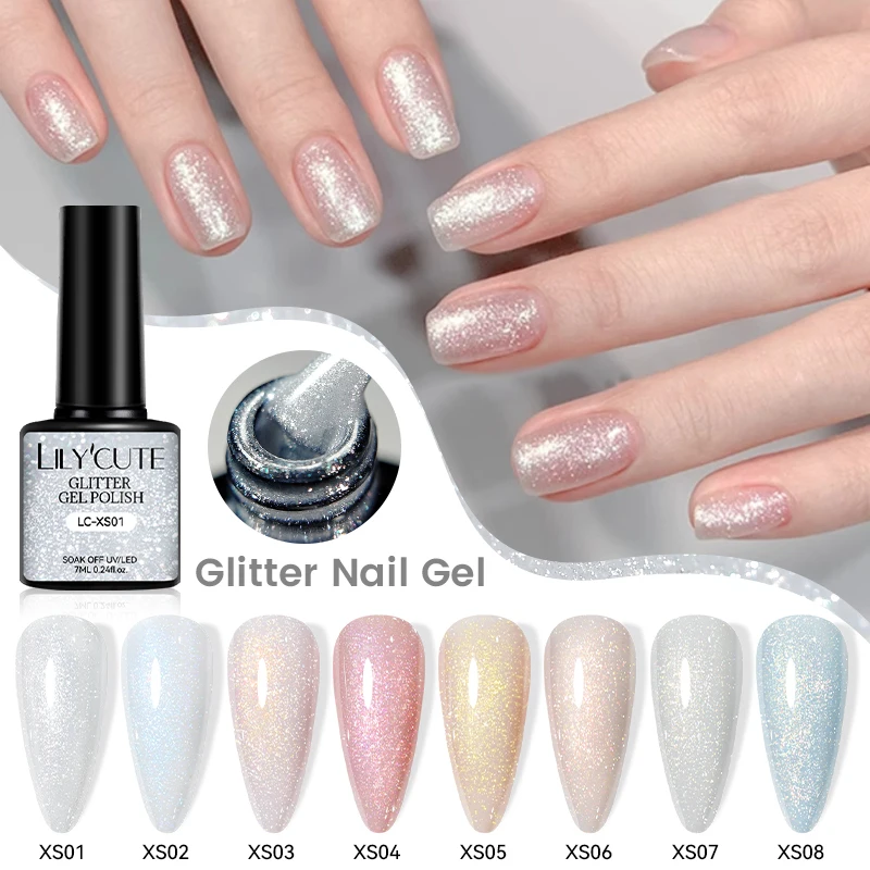LILYCUTE 7ml Shiny Glitter Nail Gel Polish Pearl Shell Sparkling White UV LED Varnishes Soak Off Gel Manicure Decoration