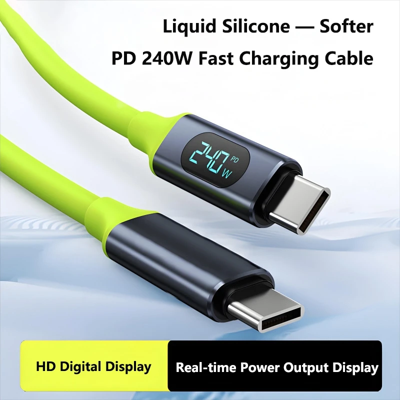 100W/240W Type C to Type C Cable Phone Super Fast Charging Cable With LED Display USB To Type-C Data Cord Liquid Silicone 2026