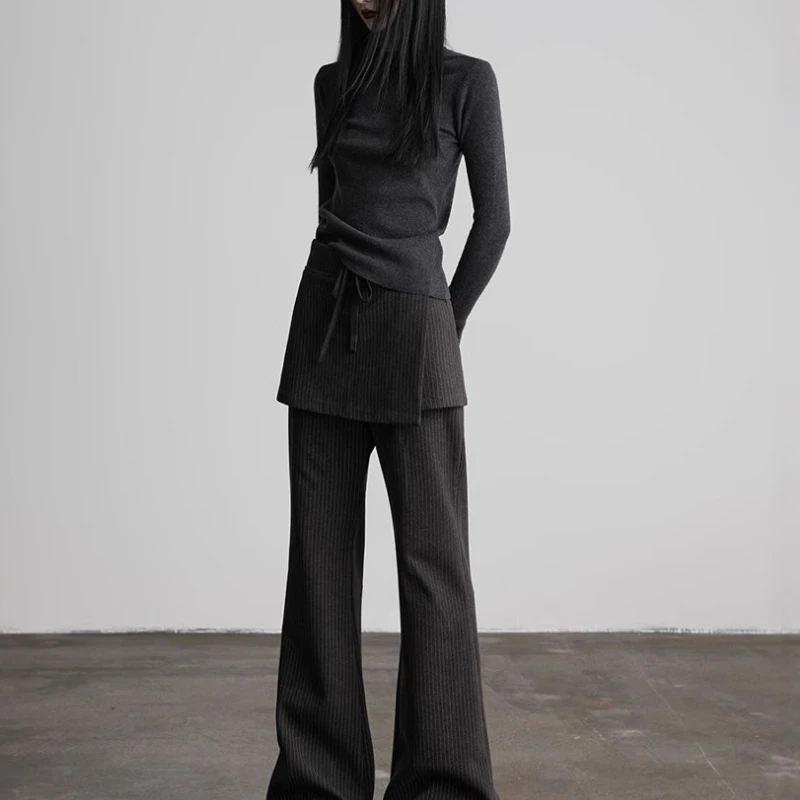 

Autumn New Design Black Temperament Long Pants Fake Two Slim and Versatile Bootcut Casual Skirt Pants for Women