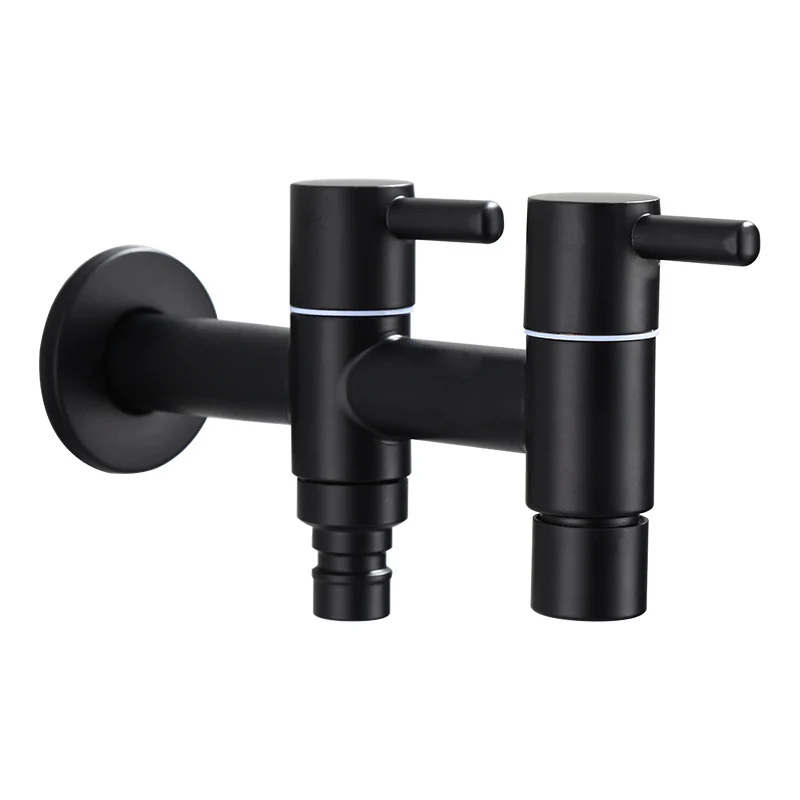 Stainless Steel Faucet Black Wall Mounted 1in 2 out Washing Machine Tap Bath Toilet Mop Pool Water Taps for Garden Bathroom