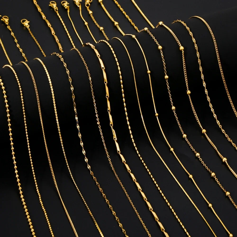 HIYEE Stainless Steel Snake Ball Stick O Shape Beads Rope Link Chain Necklace for Women Jewelry Gift Gold Color Diy Accessories