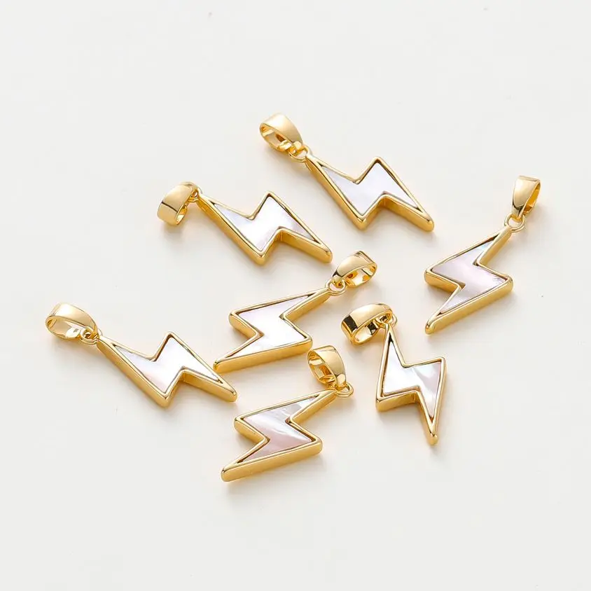 

2pcs/lot 18K Gold Color Plated Lightning Shell Inlaid Charm Pendants Bracelet Charms For DIY Jewelry Necklace Accessories