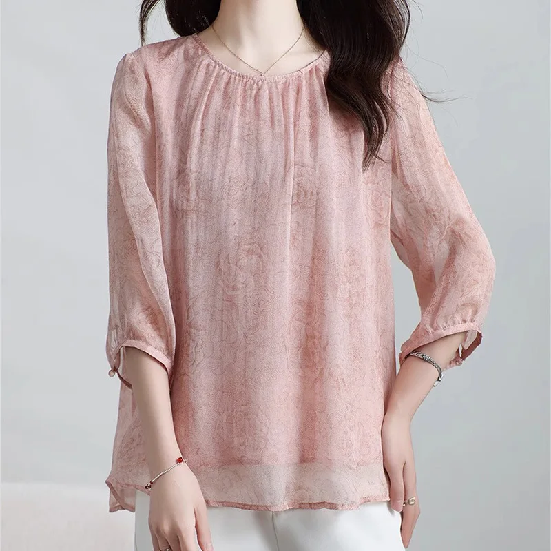 Silk Shirt Color Temperature Soft Wind High-End Breathable T-shirt Summer Top Women's New