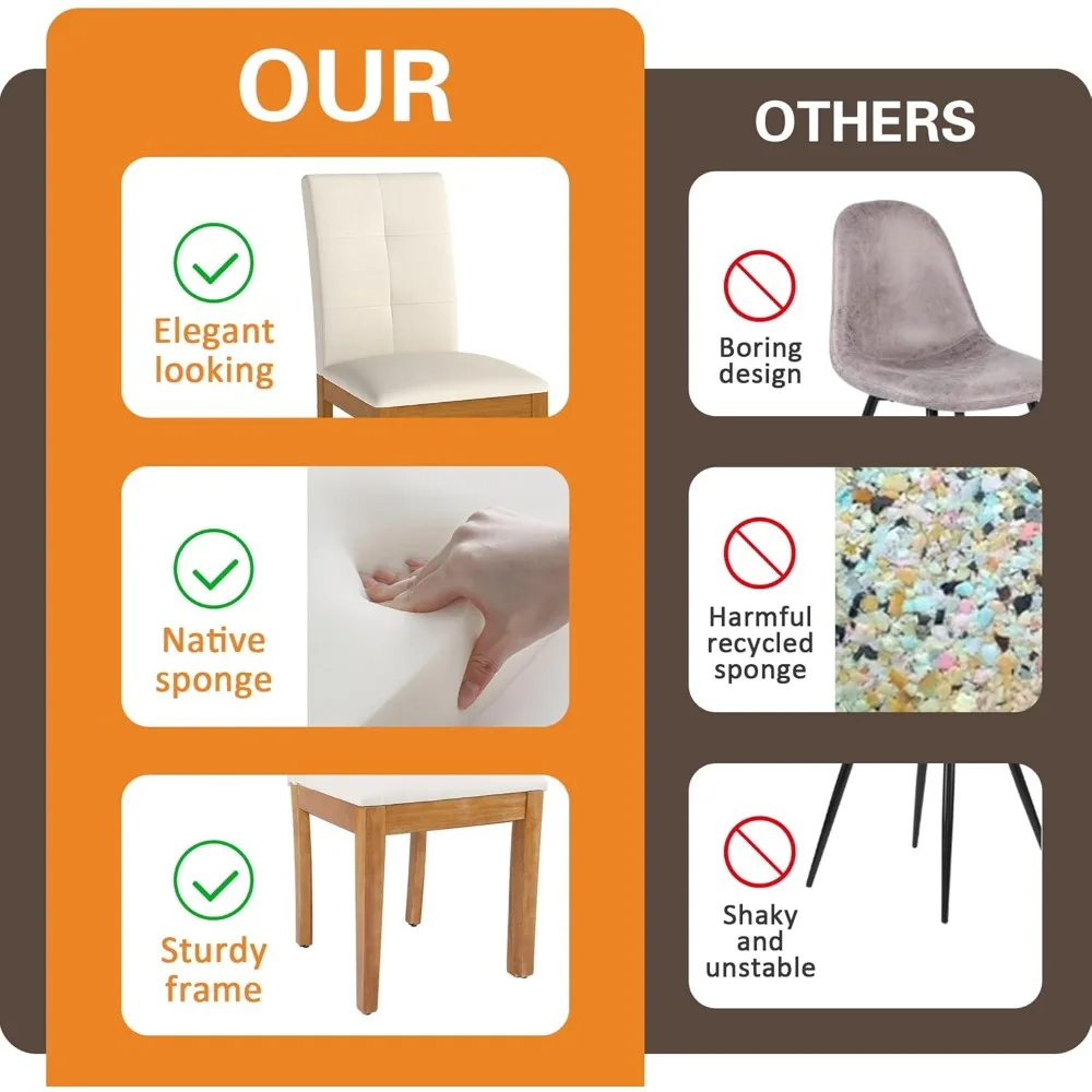 مجموعة من 4 كراسي طعام منجدة من القماش الحديث، بدون ذراع بأرجل خشبية ومقعد مبطن للمطبخ أو غرفة الطعام