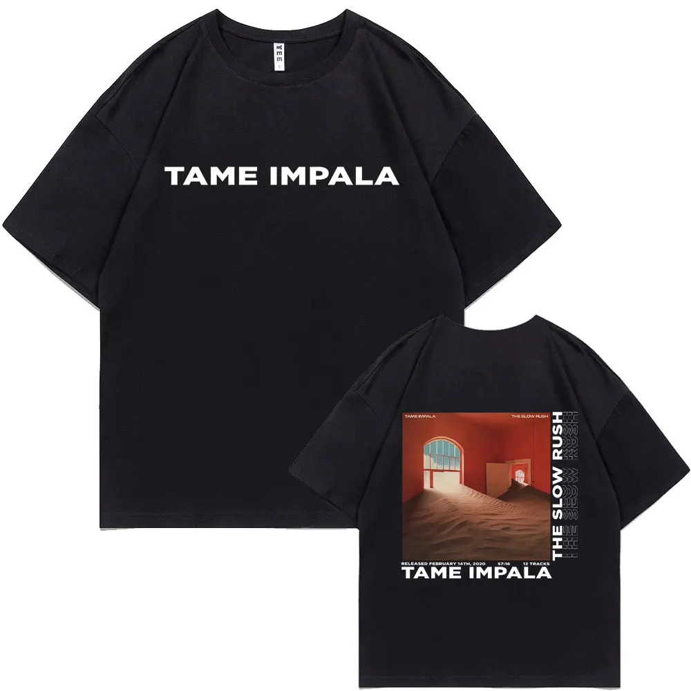 

Tame Impala The Slow Rush Double Sided Print T-shirt Male Casual Oversized Tees Men's Lndie Pop Music T Shirt Men Vintage Tshirt