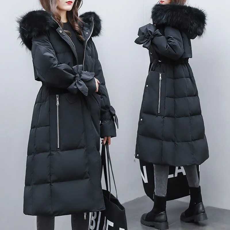 Duck Down Winter Down Jacket Medium and Long Waist Long Knee Leave-in White High Quality High Appearance Level [Fox Fur Collar]