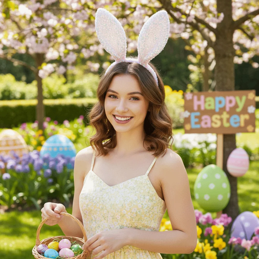 

Fashion Cartoon Easter Bunny Headband Glitter Korean Style Bunny Ears Headband Sequin Headwear Rabbit Ear Hairband Party