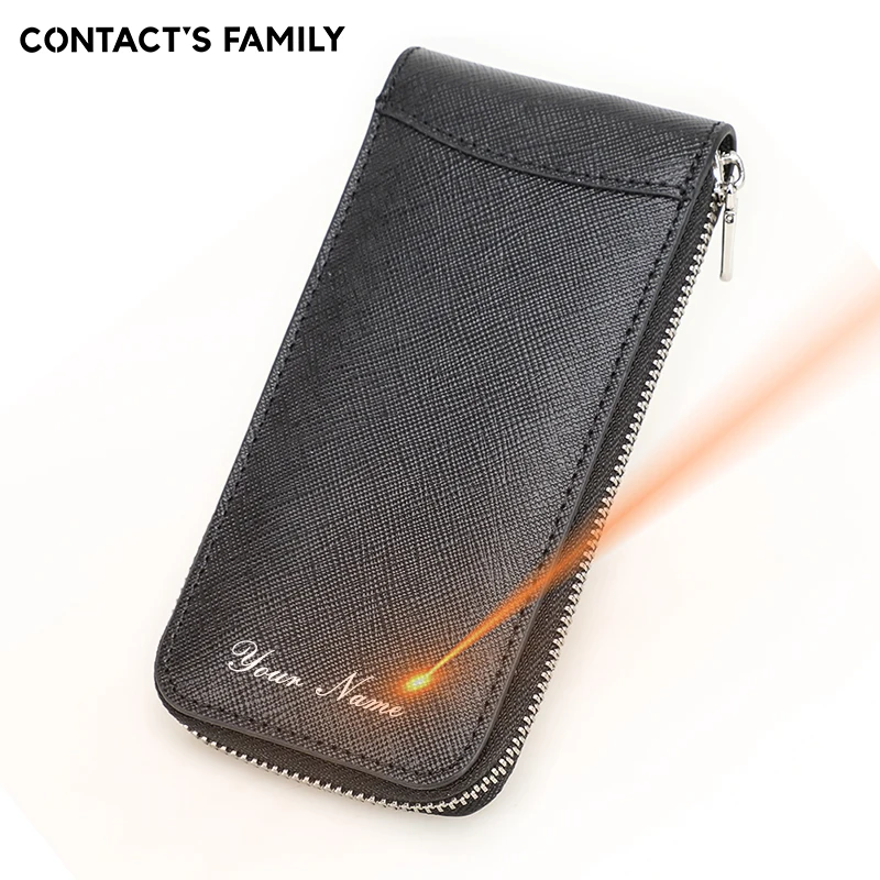 CONTACTS FAMILY Genuine Leather Single Watch Pouch Zipper Portable Luxury Watch Storage Bag With Custom Engraving Embossing