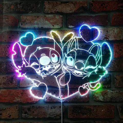 Insegna al neon LED Stitch and Angel, insegna a LED con luce notturna per giocatori, insegna al neon per sala giochi