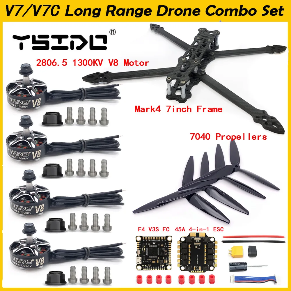 MARK4 7inch 295mm Carbon Fiber Frame V7 V7C 5mm Arm 2806.5 1300KV Brushless Motor 7inch propeller For FPV 7\