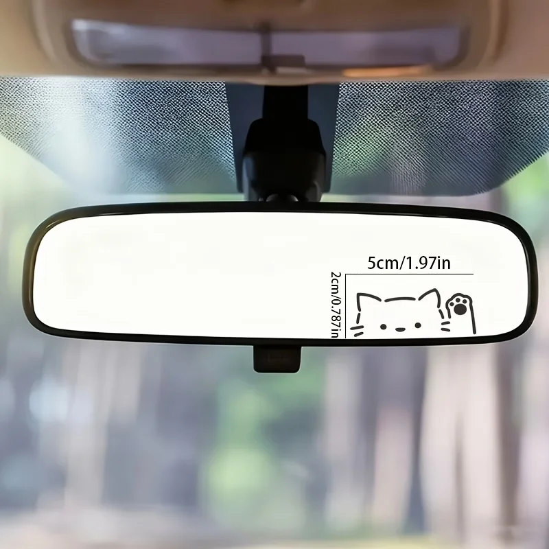 Car Rearview Mirror Sticker with a Cat Peeking Out and Waving, Cute Decorative Sticker for Car Body, Triangular Window & Rear