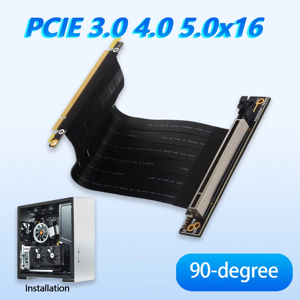 90 Degree PCIE 3.0 X 16 Extension Cable Double Angled GPU Upright Riser Extender for Graphics Vertical Graphics Card Male RTX
