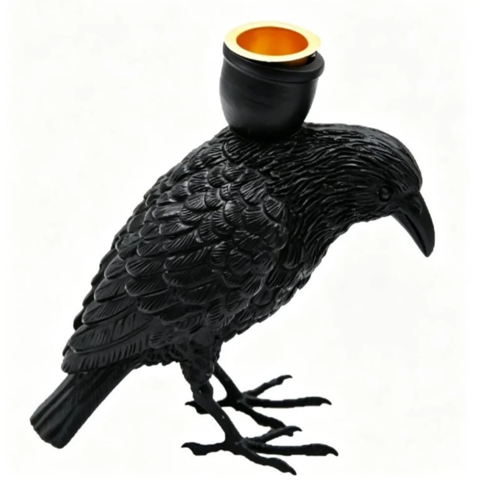 Synthetic Resin Black Crow Candlestick Holder for Halloween For american Style Table Mantel Decor 11.8 6.8 15.5cm