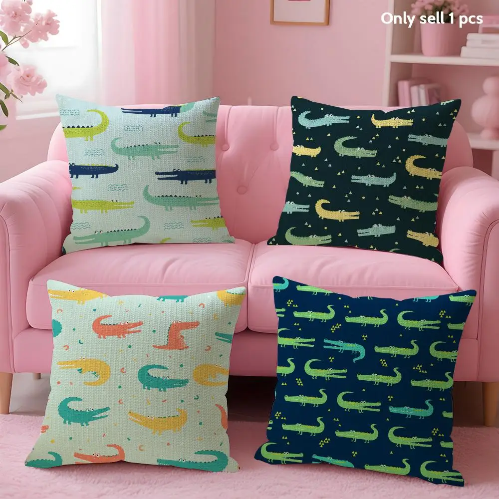 Crocodile Animals Cushion Cover Linen Organic Fabric Double-Sided Printing Sofa Breathable Home Decor Gift Pillow Case