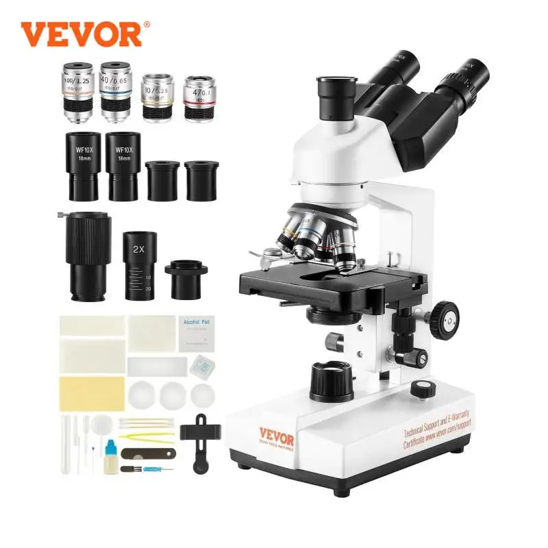 VEVOR Compound Trinocular Microscope 40X-5000X Magnification Lab Microscope with LED Illumination External Interface and Slides