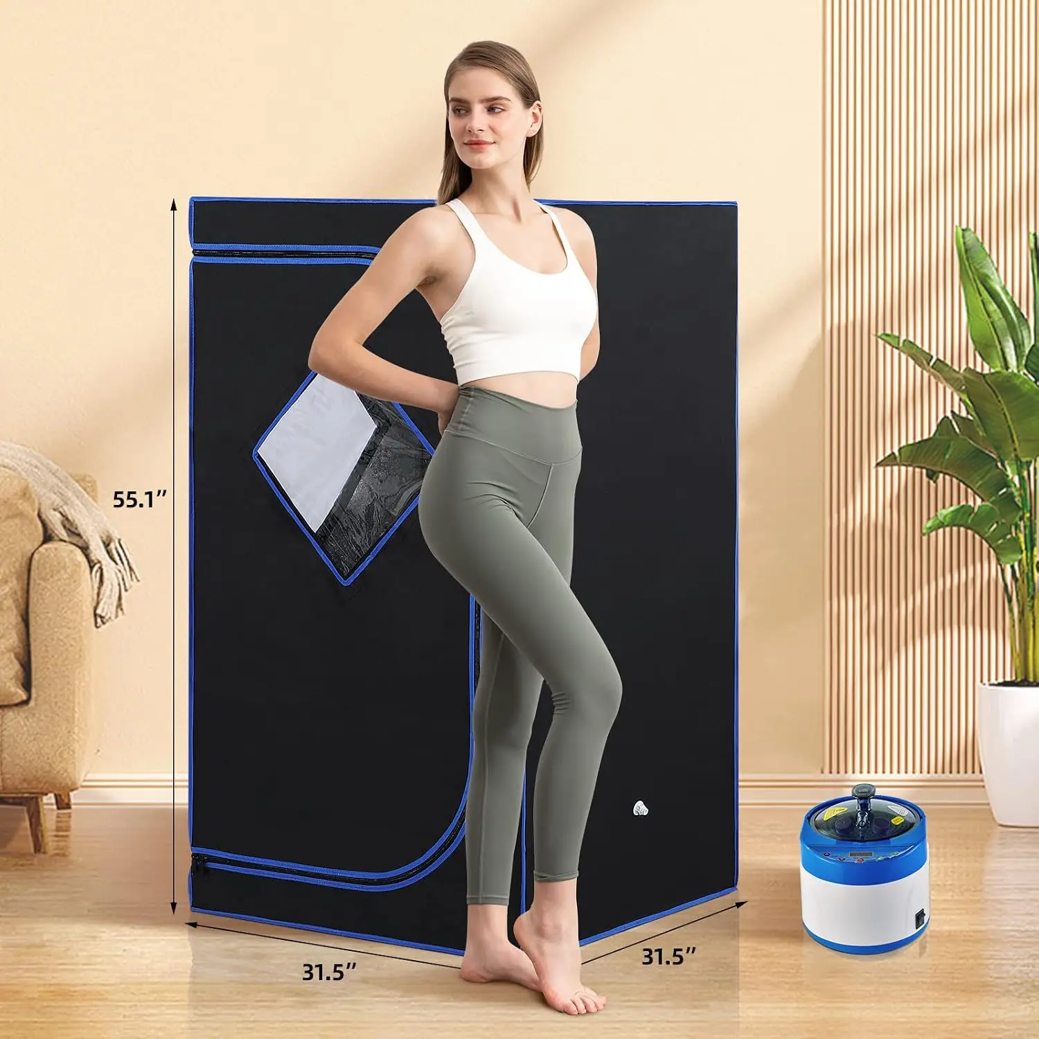 Full Size Portable Steam Sauna Kit, Personal Full Body Home Spa for Detox, Relaxation, 4 Liters 1500 Watt Steamer, Remote