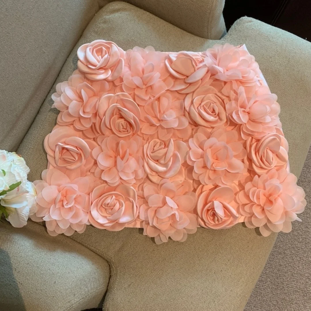 

Высококачественные элегантные мини-юбки трапециевидной формы с 3D цветами, женская короткая юбка с высокой талией, милая, милая, розовая, розовая, модная женская одежда